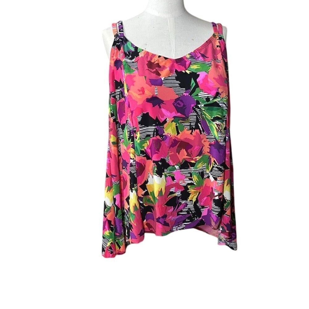 Le Cove Women's Plus 20W Floral Spaghetti Strap Swimsuit Top Multicolor